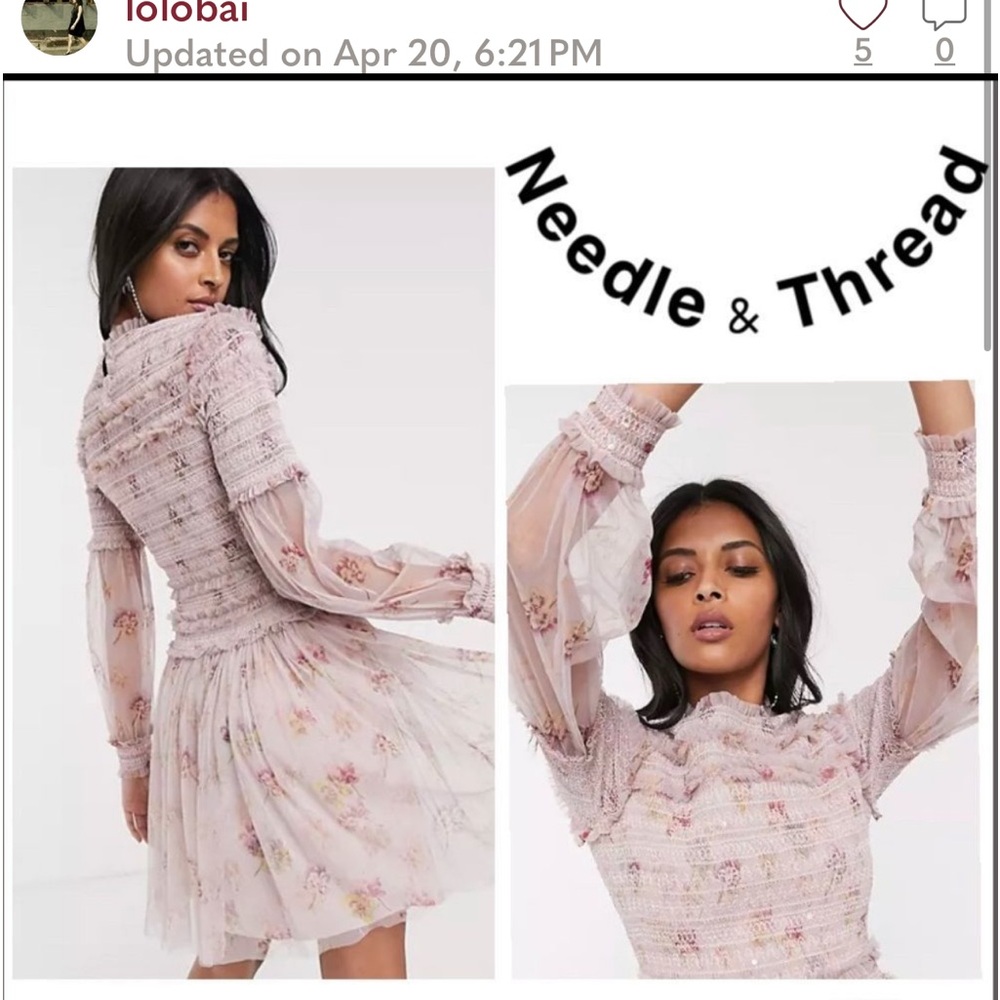 Needle & Thread sequin mini dress with sheer sleeves in dusty mauve